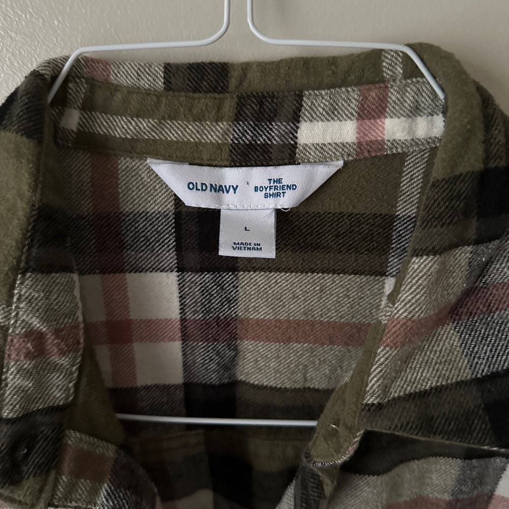 Old Navy Oversized Plaid Flannel Boyfriend Tunic Shirt, Olive Plaid, size L - Picture 4 of 4